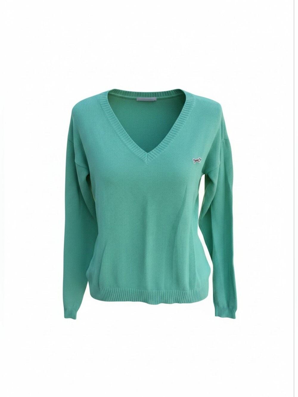 Retro Fox Vintage Green V-Neck Sweater Size Large